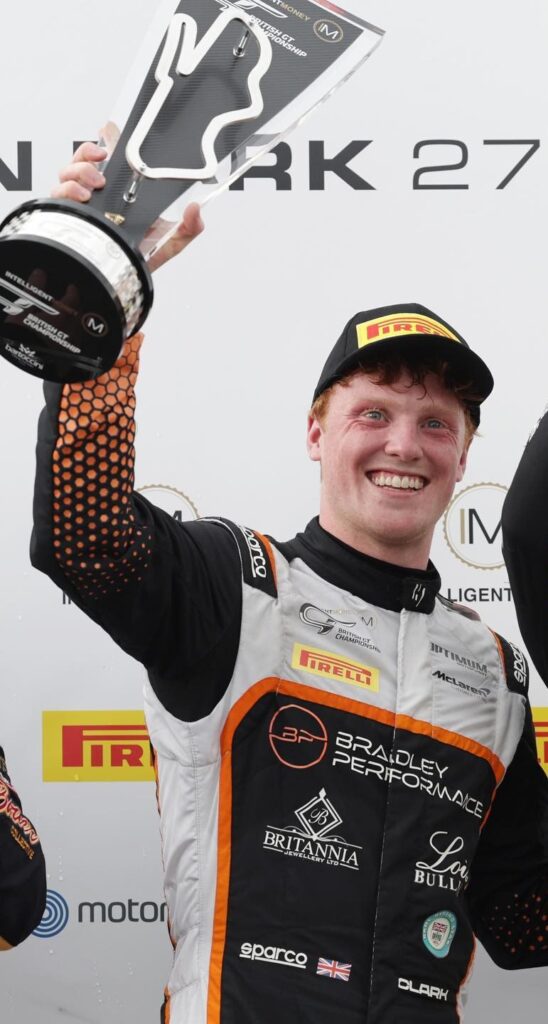 Charles Clarke on the podium in a British GT debut and awarded driver of the weekend in the GT4 Class
