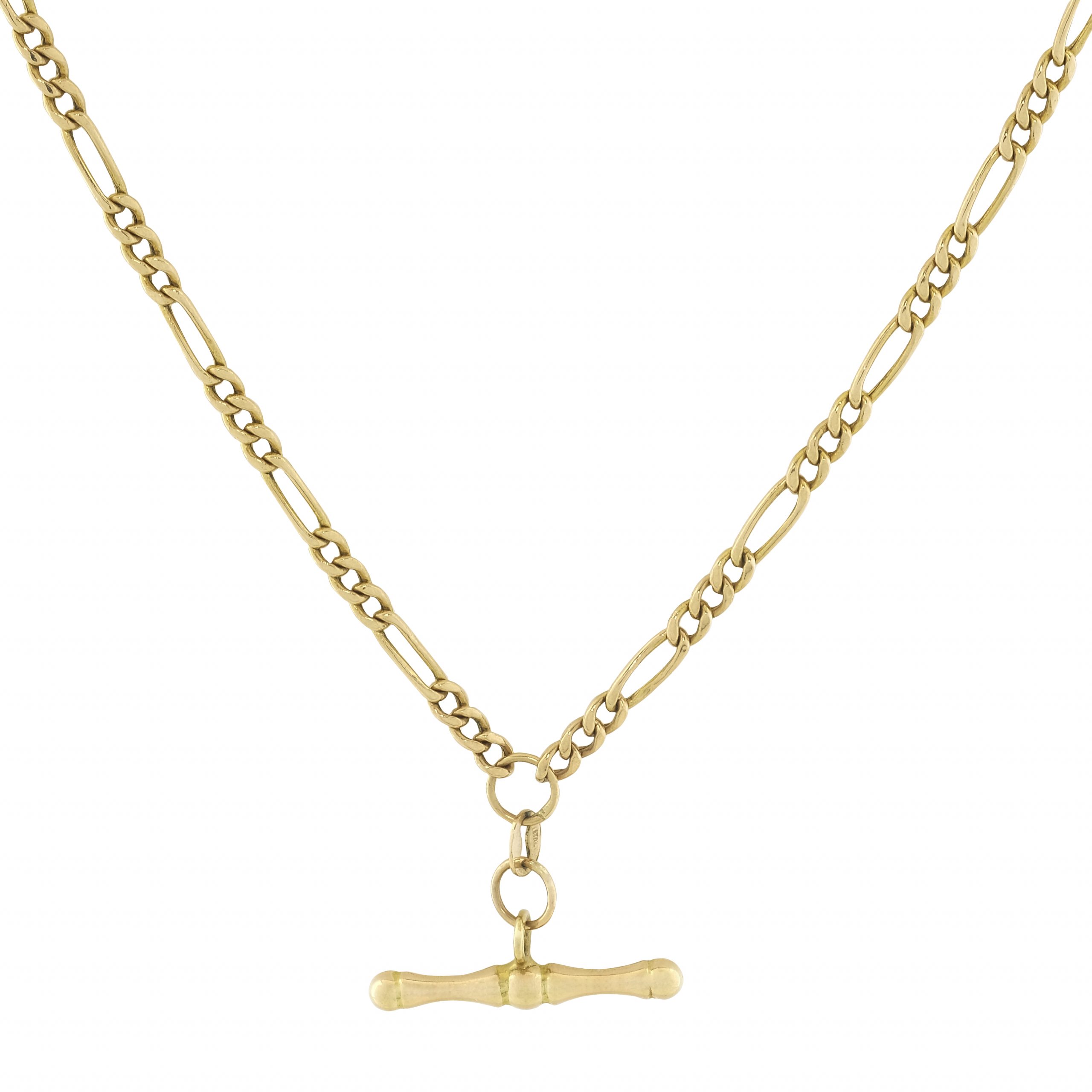 9ct Yellow Gold Figaro Chain & T-bar 18" 2.5mm