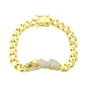 9ct Yellow Gold Gemstone Panther Cuban Bracelet 7.5″ 9mm