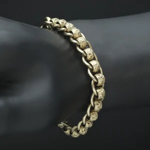 9ct Yellow Gold Patterned Rollerball Bracelet 7.5″ 9mm