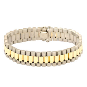 9ct Yellow & White Gold Watch Strap Bracelet 8.5″ 16.5mm