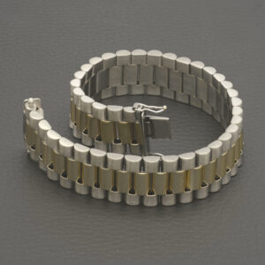 9ct Yellow & White Gold Watch Strap Bracelet 8.5″ 16.5mm