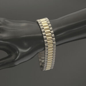 9ct Yellow & White Gold Watch Strap Bracelet 8.5″ 16.5mm