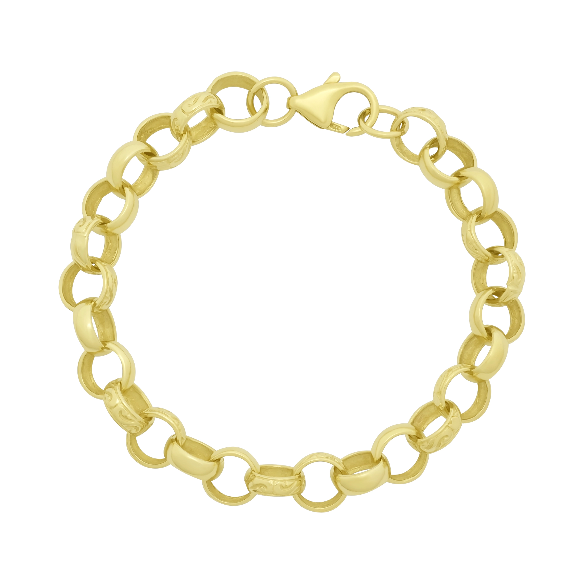 9ct Yellow Gold Patterned Belcher Bracelet 6.5" 7.5mm