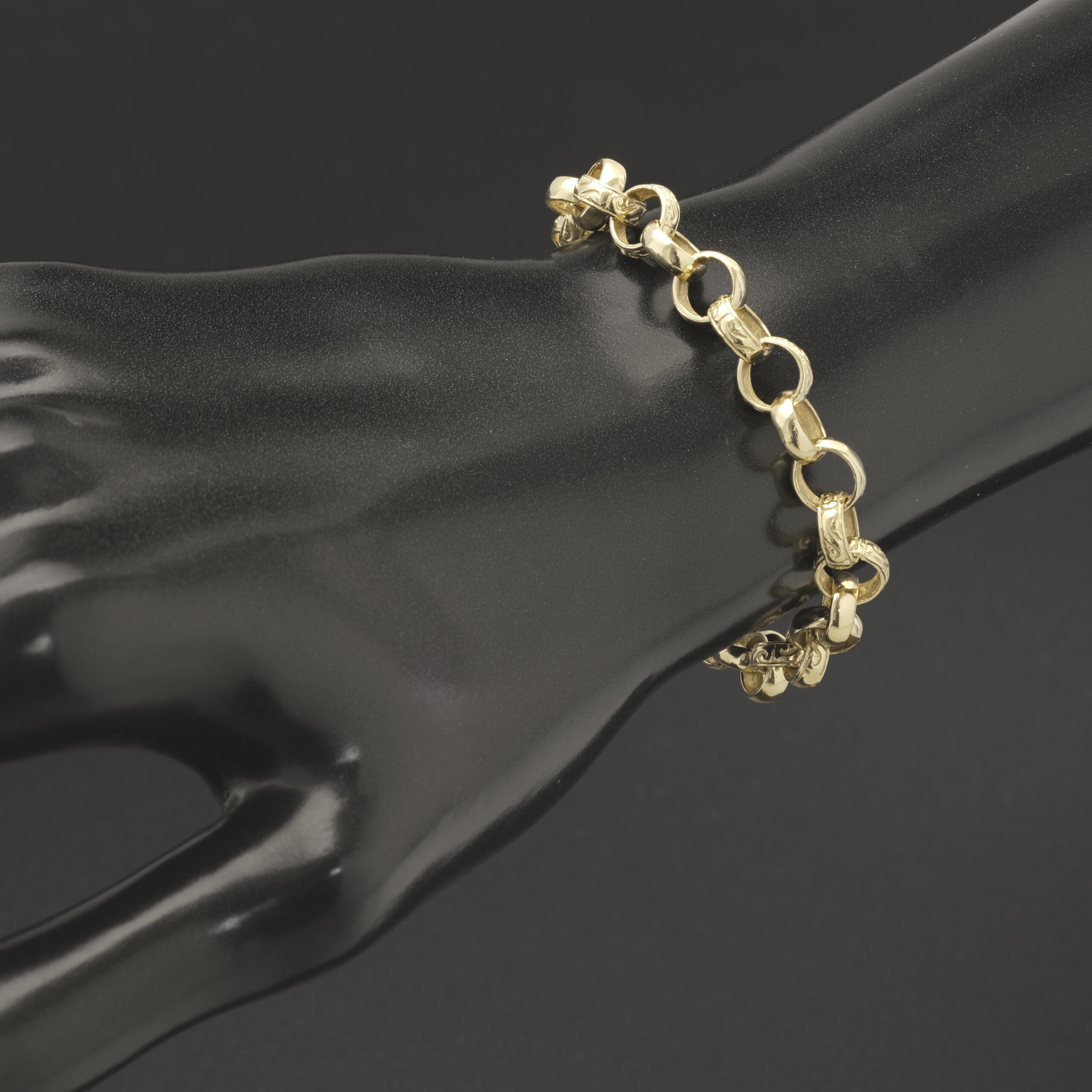 9ct Yellow Gold Patterned Belcher Bracelet 6.5" 7.5mm - Image 3