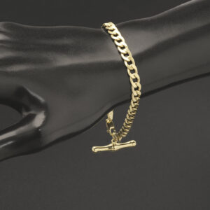 9ct Yellow Gold Curb T-Bar Bracelet 7.5&#8243; 5.5mm