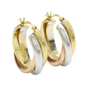 9ct Tri-Colour Gold Creole Earrings