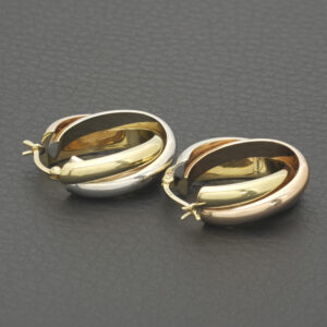 9ct Tri-Colour Gold Creole Earrings