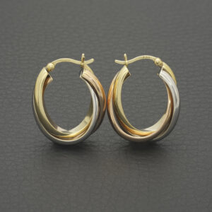 9ct Tri-Colour Gold Creole Earrings