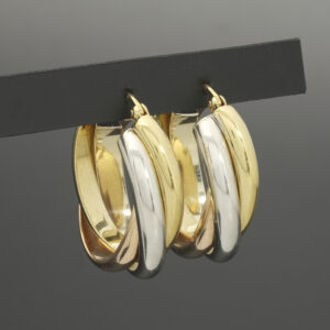 9ct Tri-Colour Gold Creole Earrings