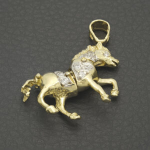 9ct Yellow Gold Gemstone Horse Pendant