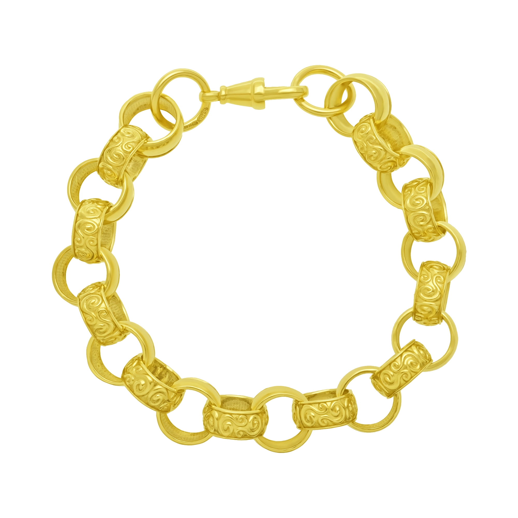 9ct Yellow Gold Patterned Belcher Bracelet 9.5″ 14mm