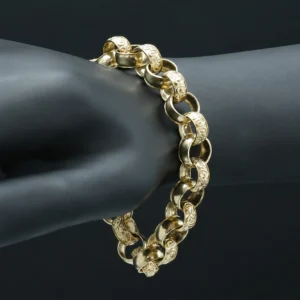 9ct Yellow Gold Patterned Belcher Bracelet 9.5″ 14mm