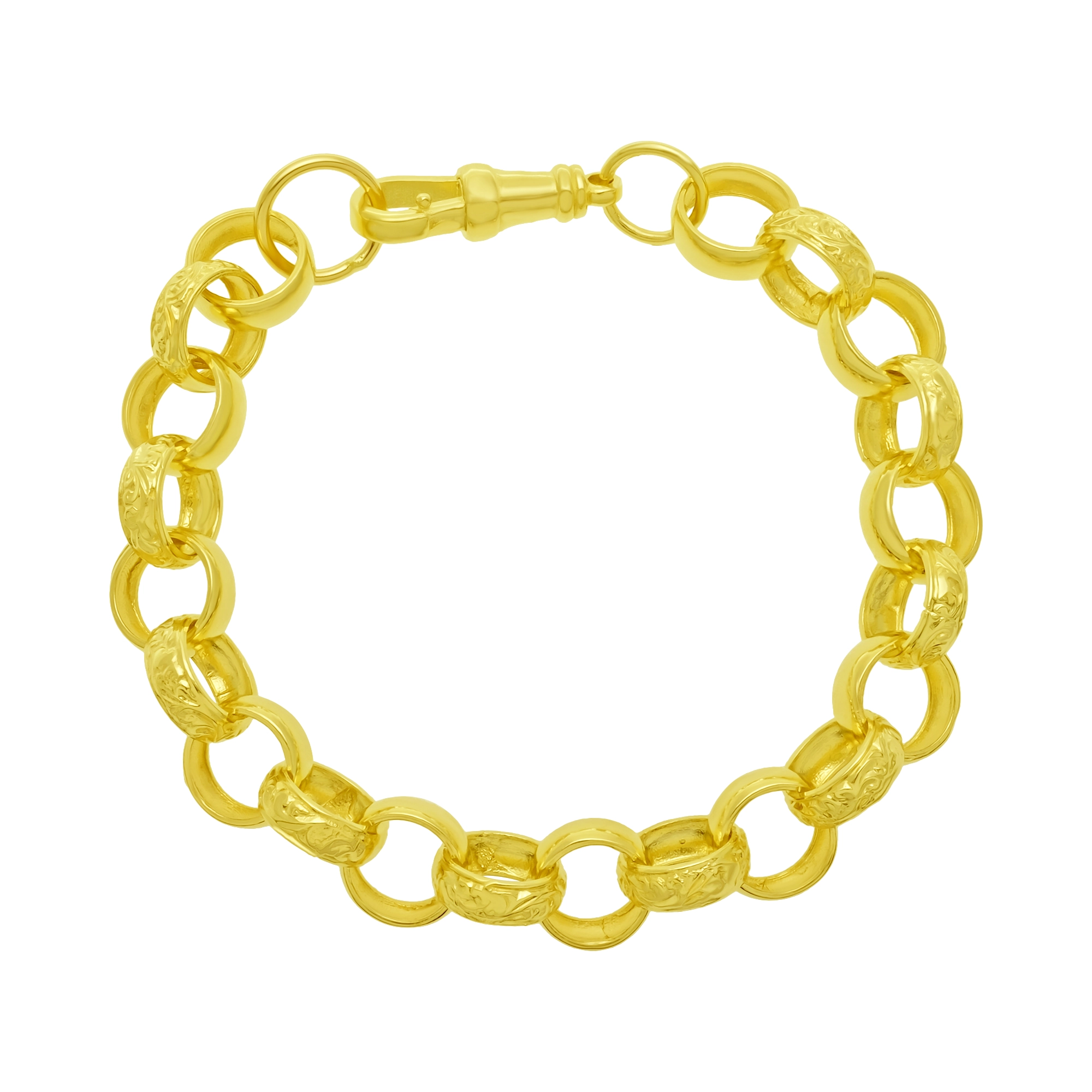 9ct Yellow Gold Patterned Belcher Bracelet 8.5″ 12mm