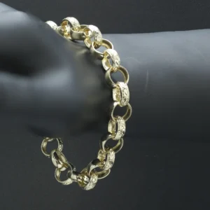 9ct Yellow Gold Patterned Belcher Bracelet 8.5″ 12mm