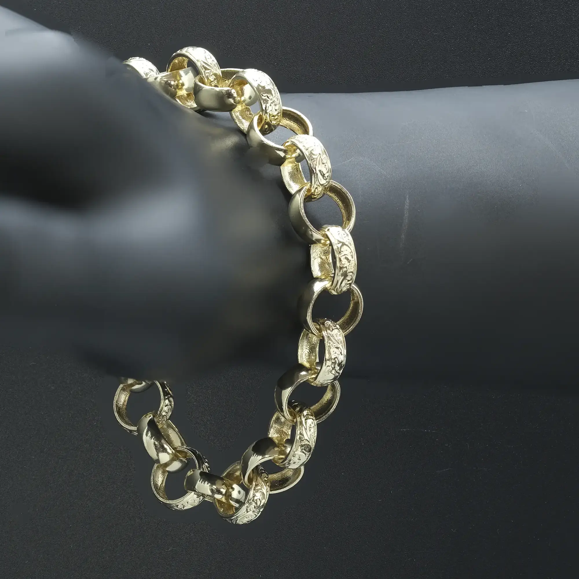 9ct Yellow Gold Patterned Belcher Bracelet 8.5″ 12mm - Image 2