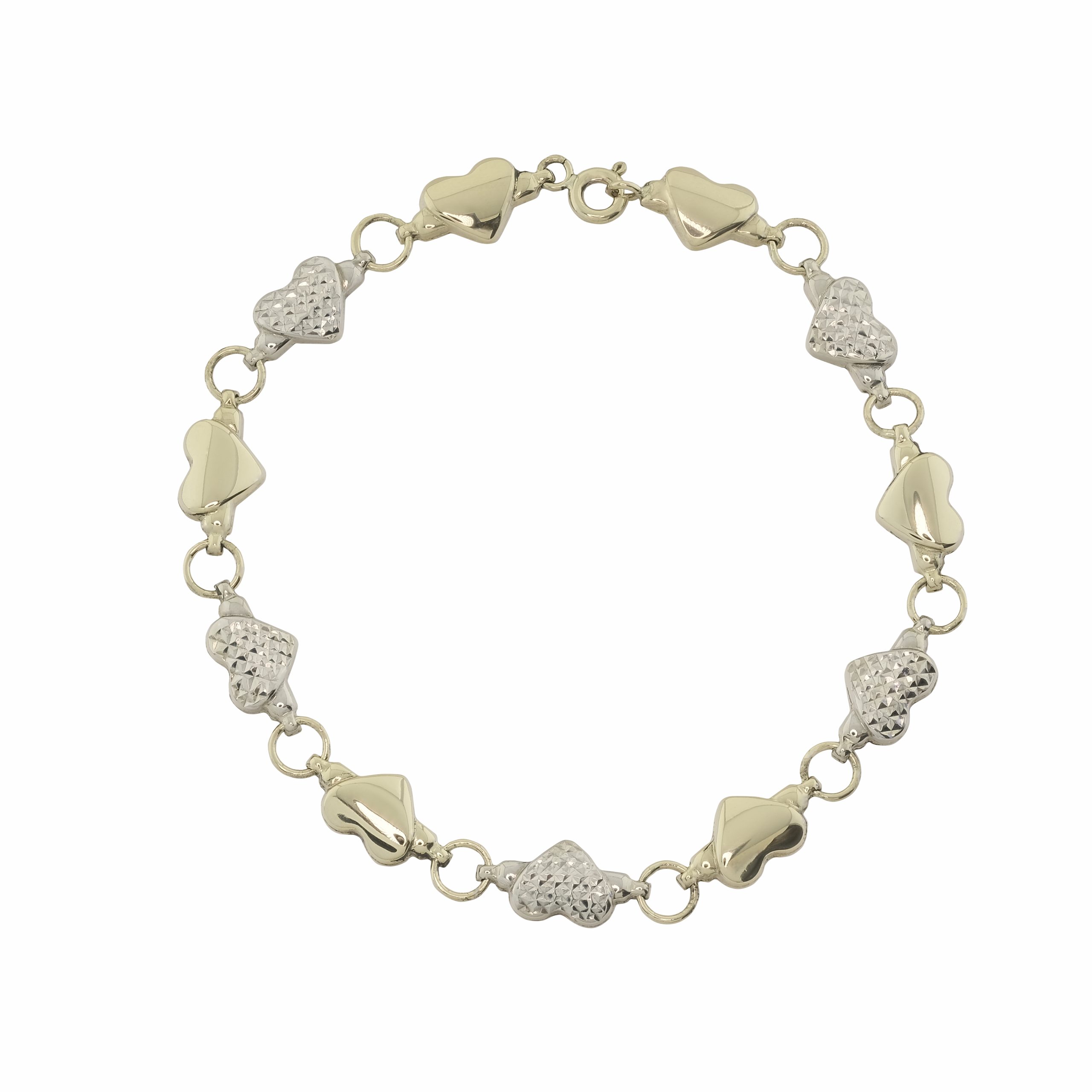 9ct Yellow Gold Heart Bracelet 7.5" 6.9mm