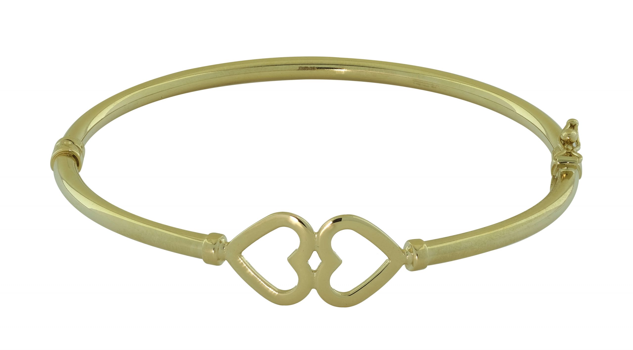 18ct Yellow Gold Double Heart Hinge Bangle