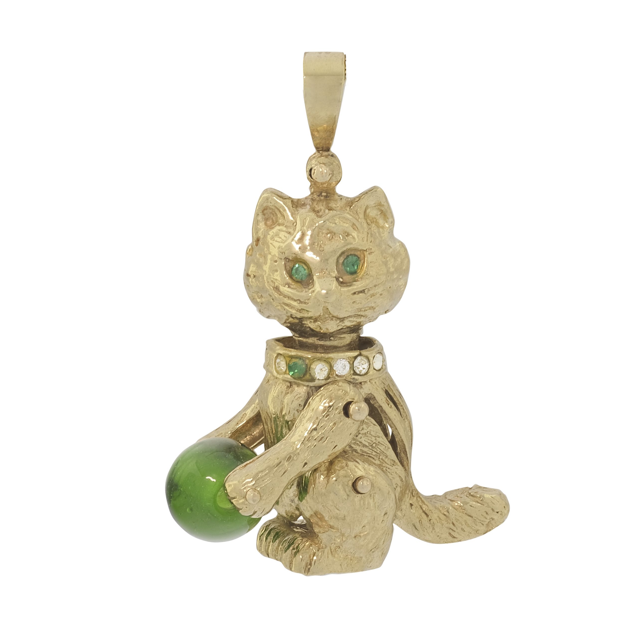 9ct Yellow Gold Gemstone Cat Pendant