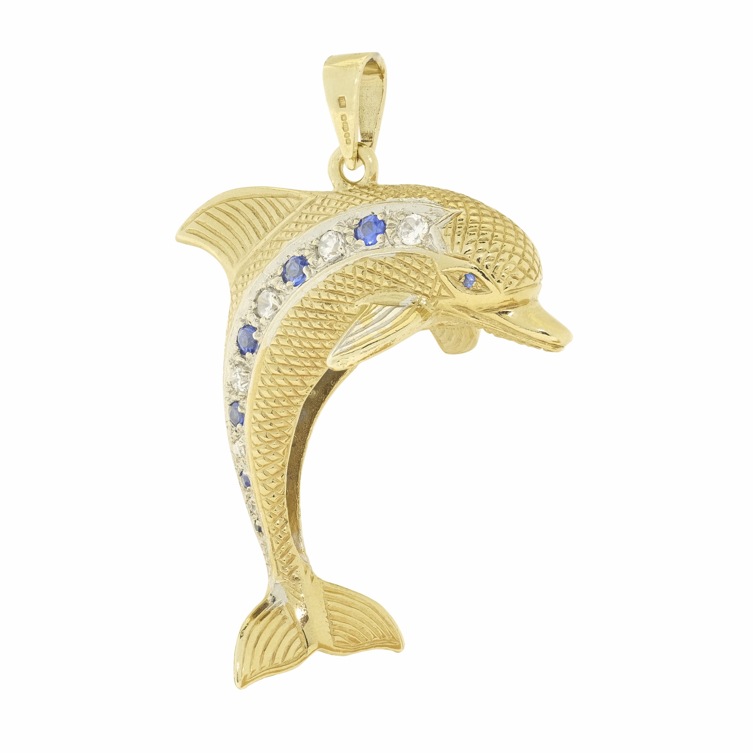 9ct Yellow Gold Gemstone Dolphin Pendant