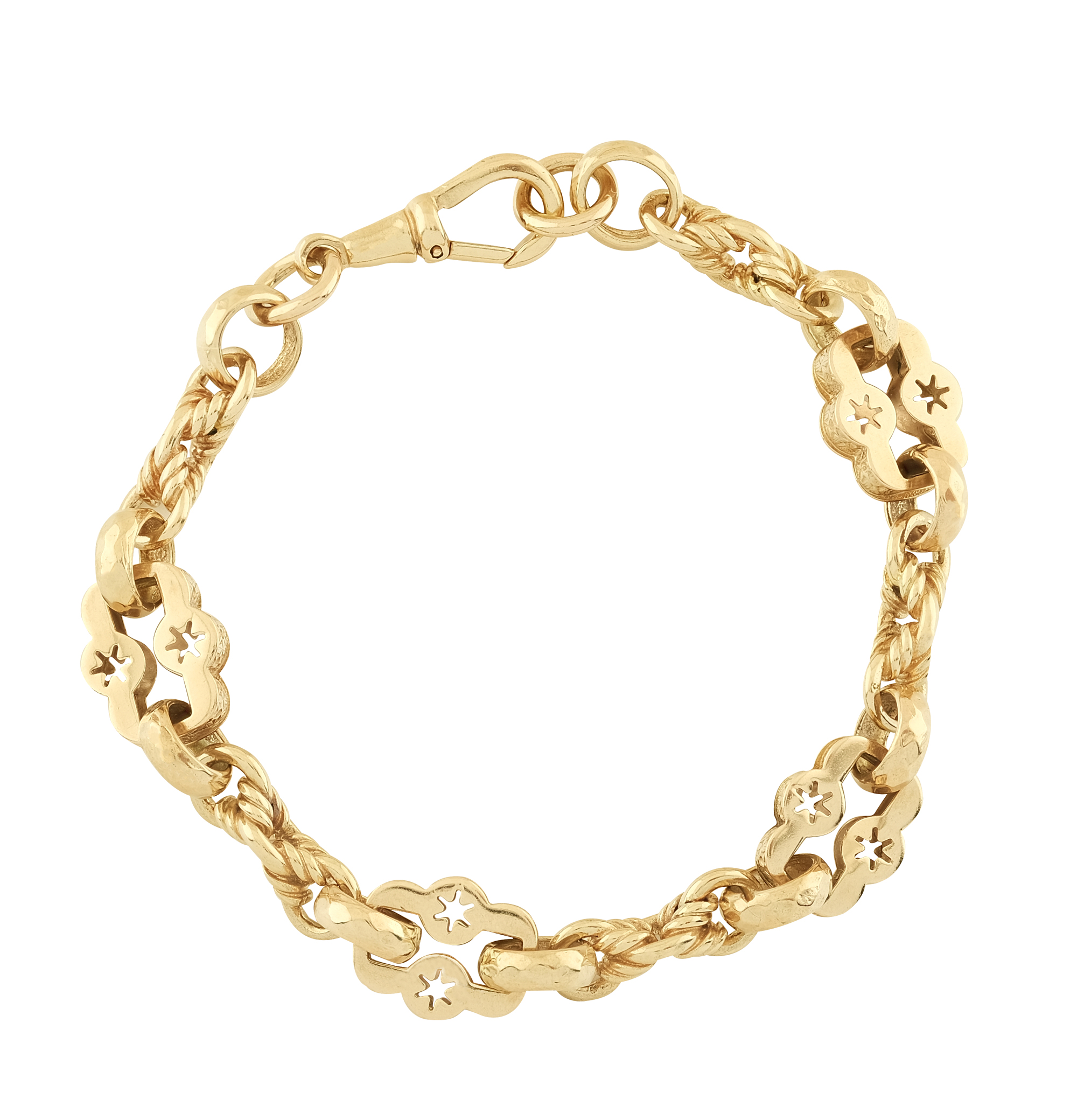 9ct Rose Gold Stars & Bars Style Bracelet 7.5" 10mm