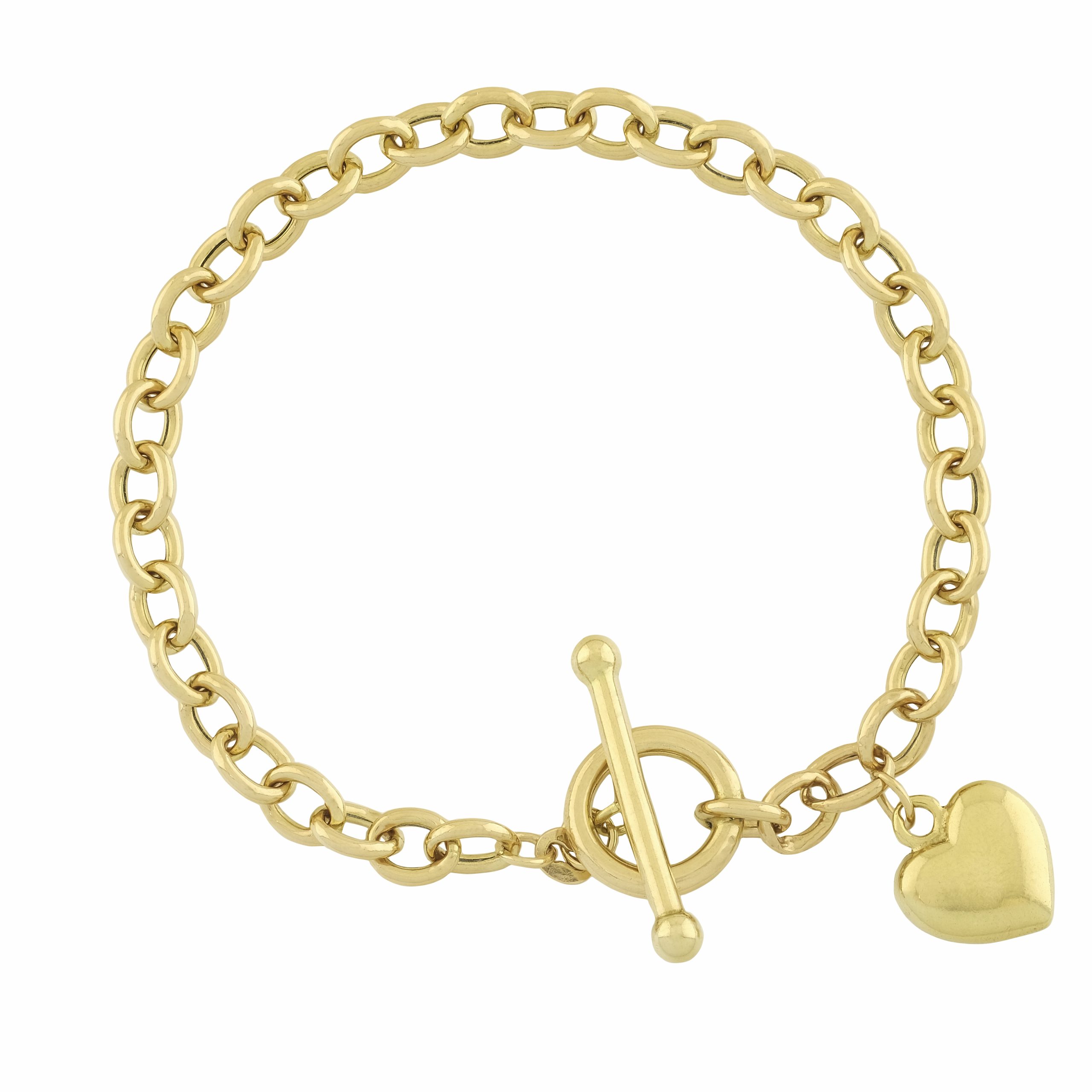 9ct Yellow Gold Belcher Bracelet & Heart Charm 8.5" 6mm