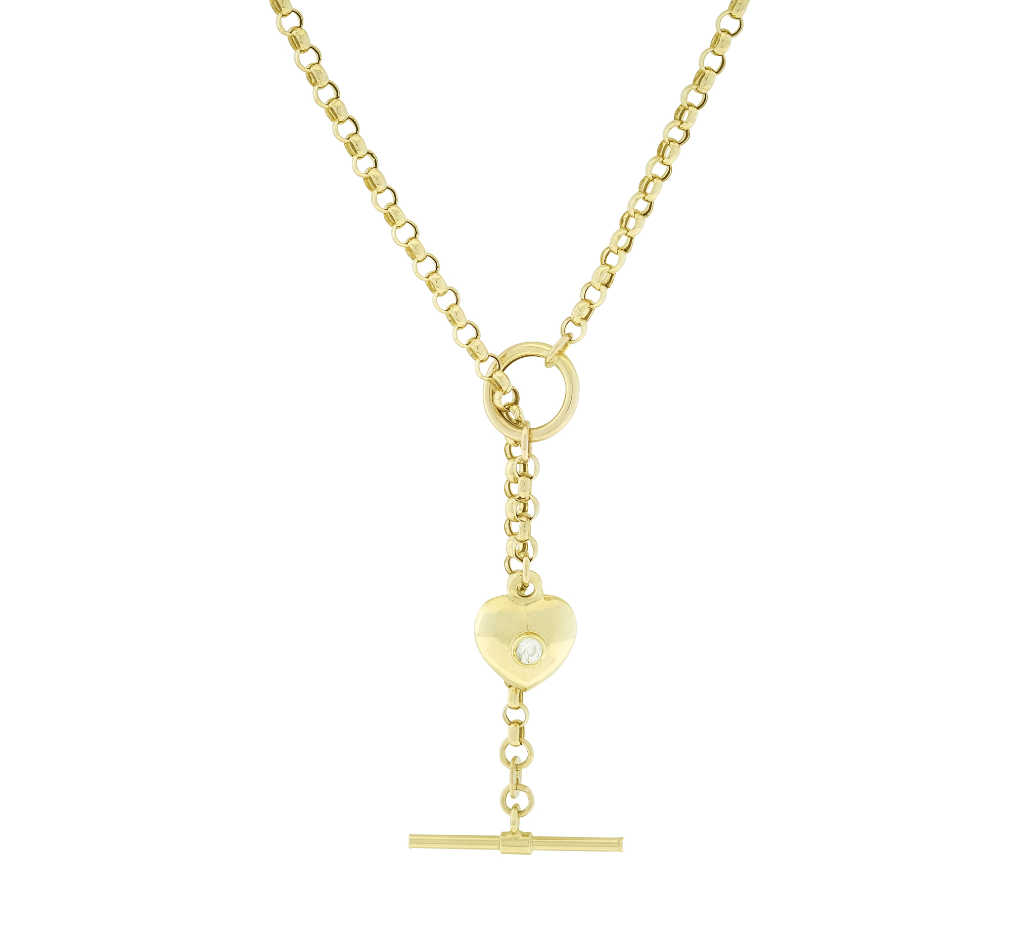9ct Yellow Gold T-bar Belcher Necklace & Heart 18" 3mm