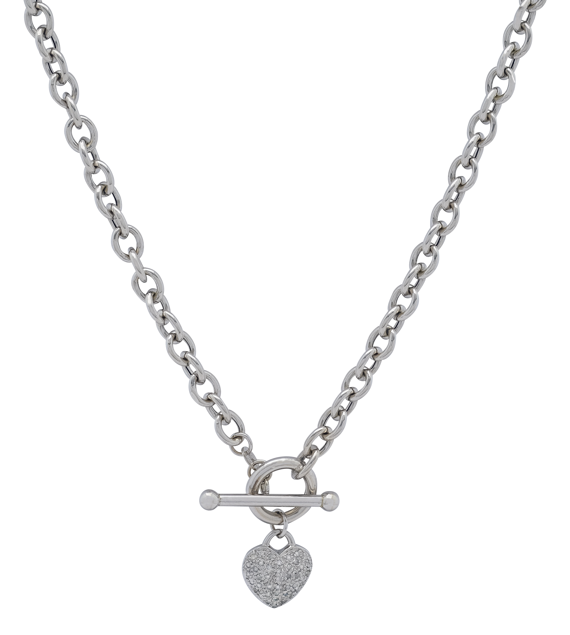 9ct White Gold Diamond Heart \u0026 T-Bar 