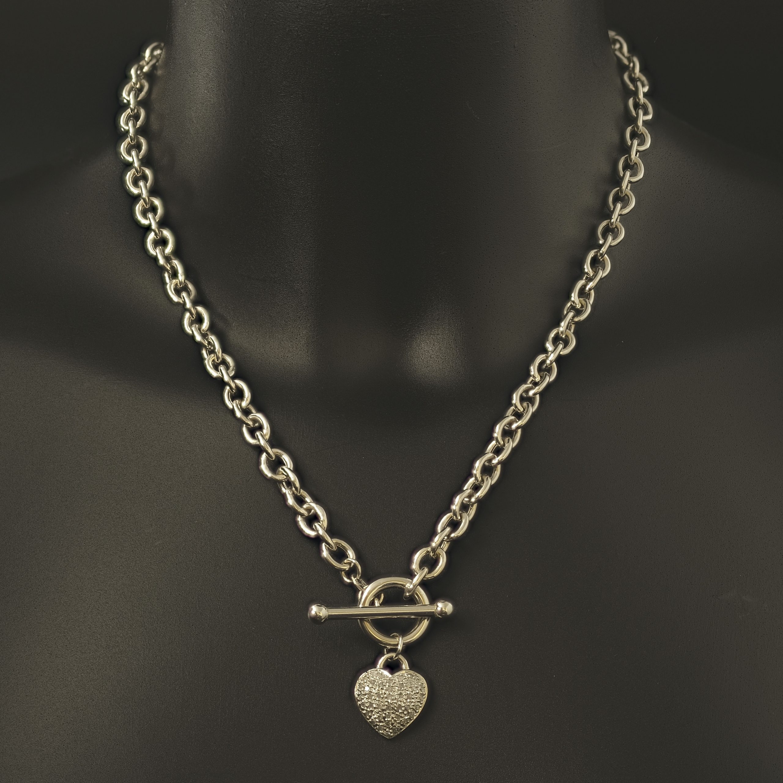 9ct White Gold Diamond Heart \u0026 T-Bar 