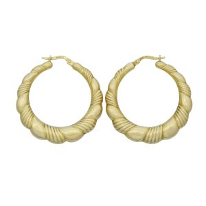 9ct Yellow Gold Pattern Hoop/Creole Earrings