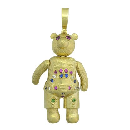 9ct Yellow Gold Ruby & Gemstone Teddy Bear Pendant