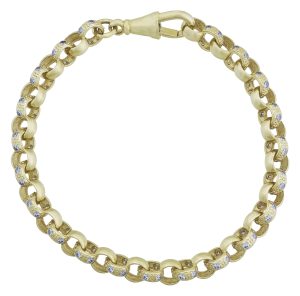 9ct Yellow Gold Gemstone Belcher Bracelet 8″ 6mm