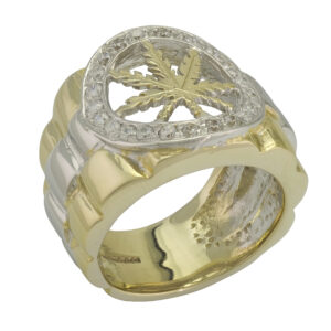 9ct Yellow &#038; White Gold Gemstone Hemp Leaf Ring