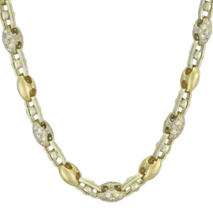 9ct Yellow &#038; White Gold Gemstone Fancy Button Link Chain 36&#8243; 10mm