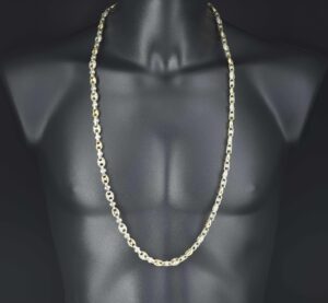 9ct Yellow & White Gold Gemstone Fancy Button Link Chain 36″ 10mm