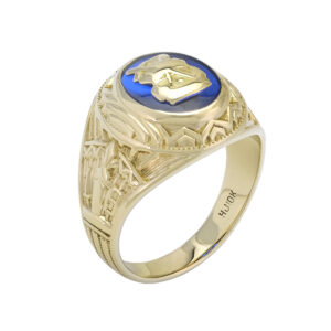 10ct Yellow Gold Blue Gemstone College Ring