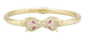 9ct Yellow Gold Gemstone Panther Hinge Bangle