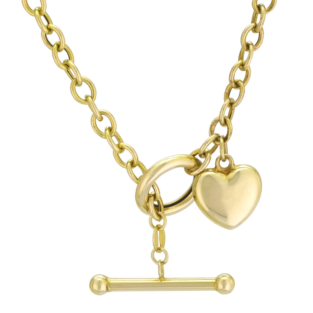 9ct Yellow Gold Heart Tbar Chain Britannia Jewellery