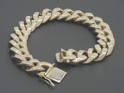 18ct Rose Gold 0.50ct Diamond Curb Bracelet 8'' 13mm - Image 2