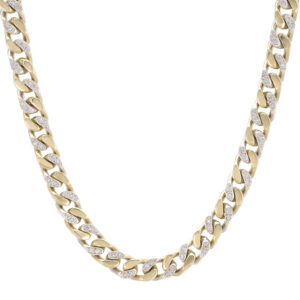 9ct Yellow and White Gold 0.35ct Diamond Curb Chain 16.5&#8243; 7mm