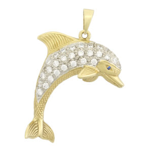9ct Yellow Gold Gemstone Dolphin Pendant