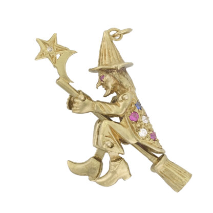 9ct Yellow Gold Gemstone Witch Pendant