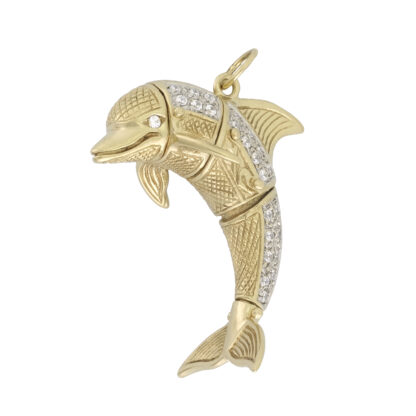 9ct Yellow Gold Gemstone Dolphin Pendant