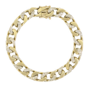 9ct Yellow Gold 0.30ct Diamond Curb Bracelet 8″ 9mm