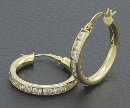 9ct Yellow Gold Gemstone Hoop Earrings - Image 2