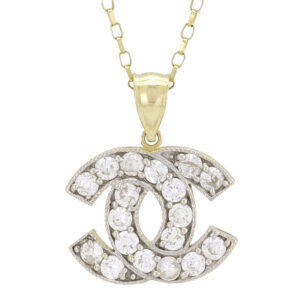 9ct White Gold Gemstone Channel Pendant &#038; Chain