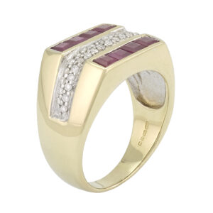 9ct Yellow Gold 0.25ct Diamond and Ruby Signet Ring