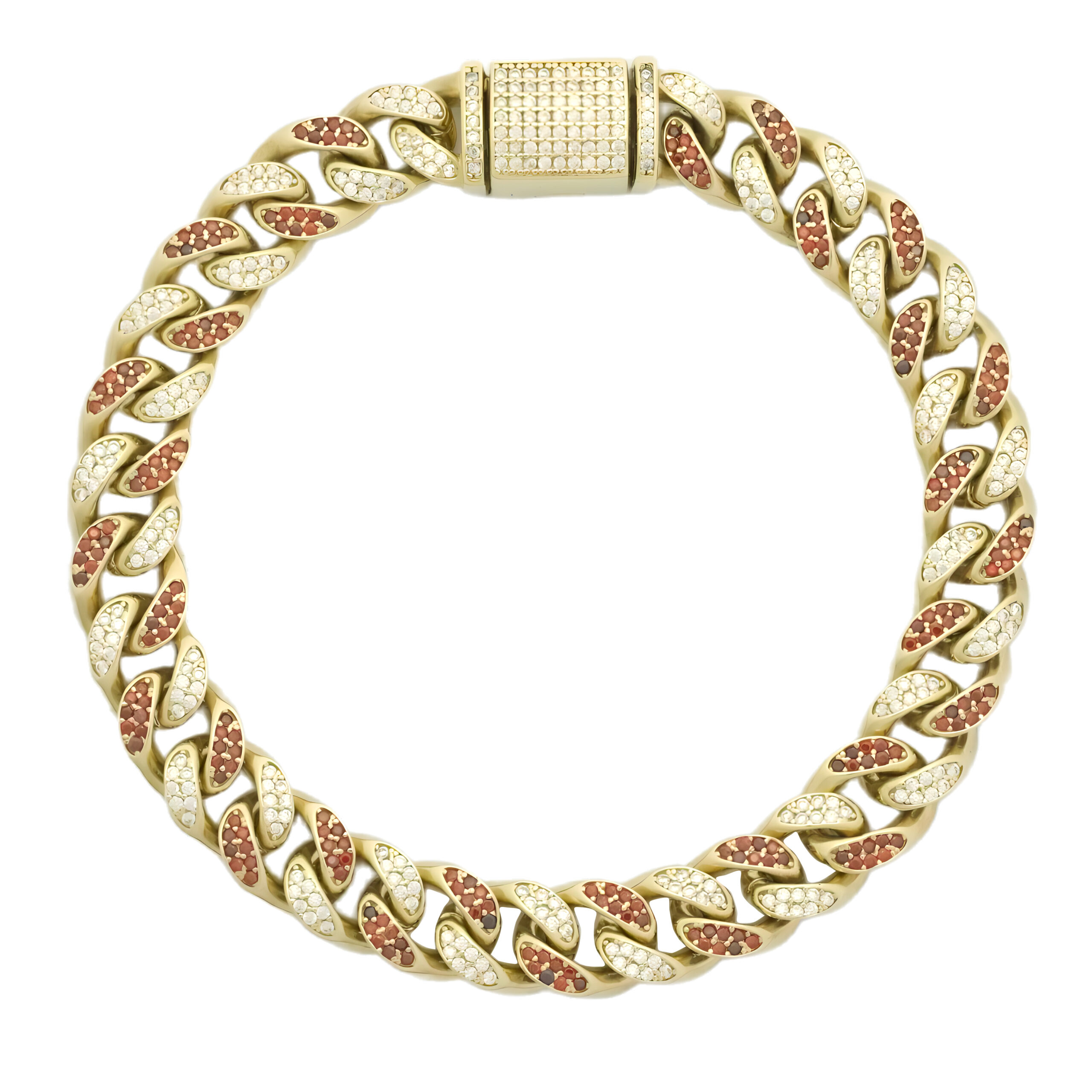 9ct Yellow Gold Gemstone Cuban Bracelet 8.5" 9.5mm