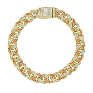 9ct Yellow Gold Gemstone Curb Bracelet 8.5&#8243; 9.5mm