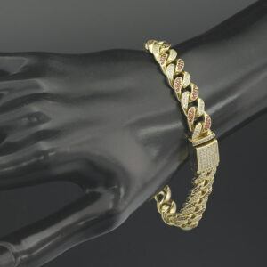 9ct Yellow Gold Gemstone Cuban Bracelet 8.5&#8243; 9.5mm